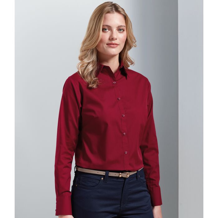 Premier Ladies Long Sleeve Poplin Blouse Thumbnail